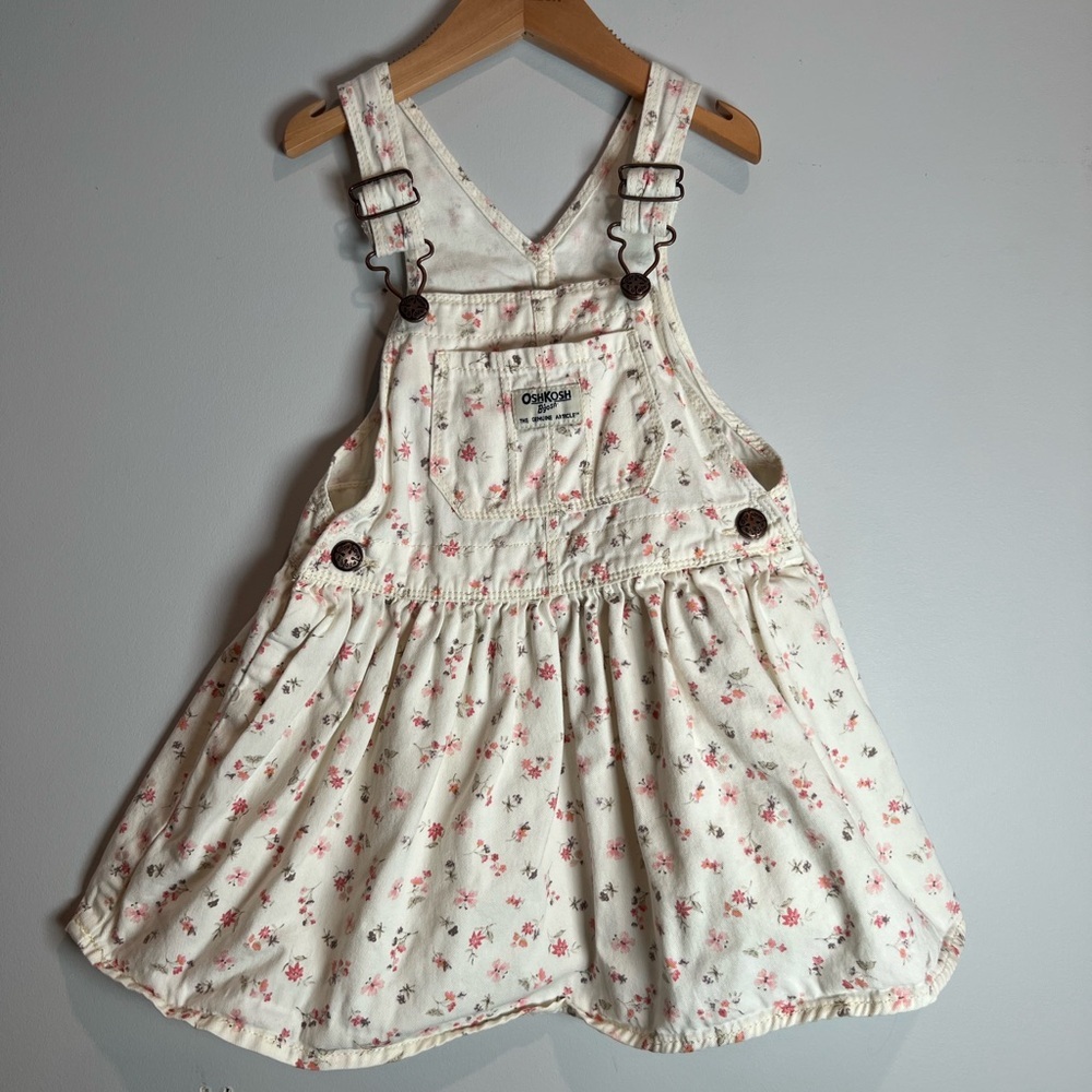 OshKosh B'gosh Floral Skirtall  Overall Dress - White and Pink Size 3T Girls
